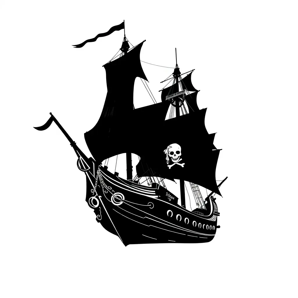 سفينة جاك سبارو اللؤلؤة السوداء بالأبيض و الأسود إجعلها تبدو جميلة ومرعبة عدلها قليلا الأبيض أضف لها شعار القراصنة