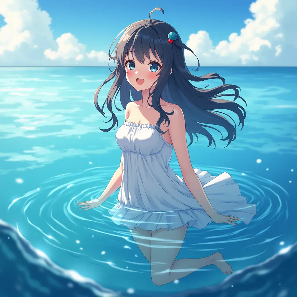 فتاة انمي في البحر