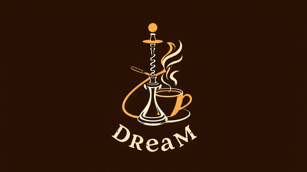 شعار كوفي شوب اسمه حلم فيه صورة اركيلة وكوب شاي