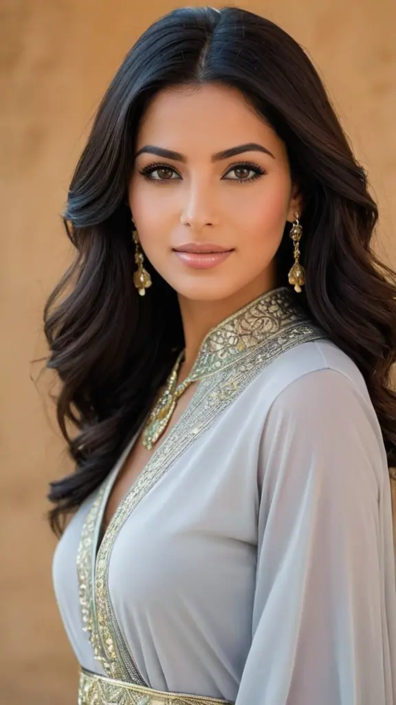 "بنت مصريه جميلة في عمر 30 سنة، تتميز بجمال شديد وبشرة قمحية، شعرها أسود وعيونها عسلية.تظهر دائمًا بأناقة محتشمة مرتدية عباءة."