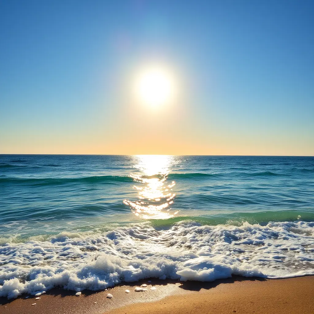 صوره بحر جميل وشاطئ وبحر ازرق جميل جدا وشمس جميله