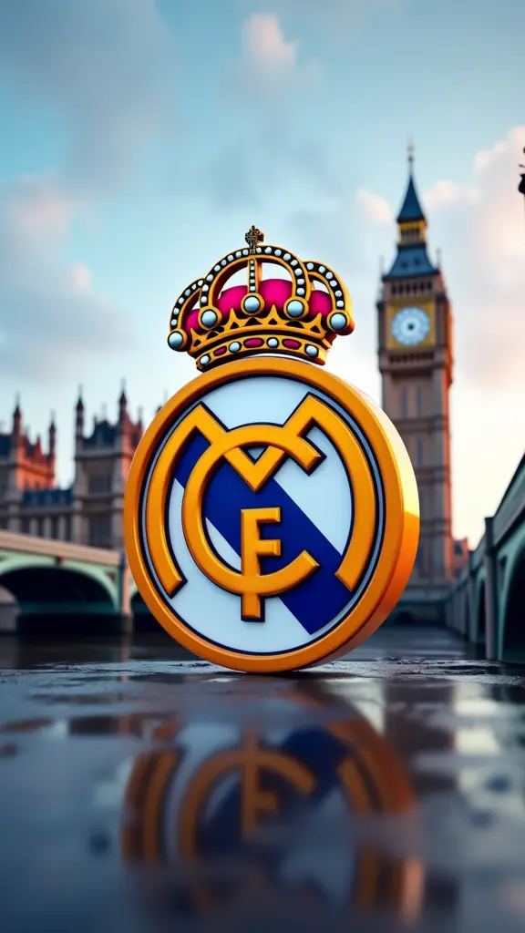 شعار نادي ريال مدريد في ثلاثي الابعاد 4k في السماء لندن