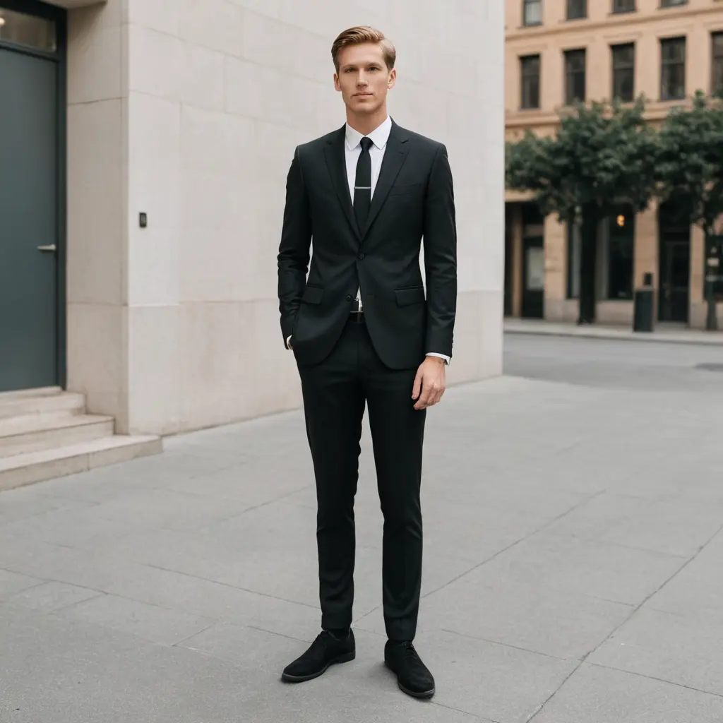شخص طويل أبيض يرتدي بدلة سوداء
