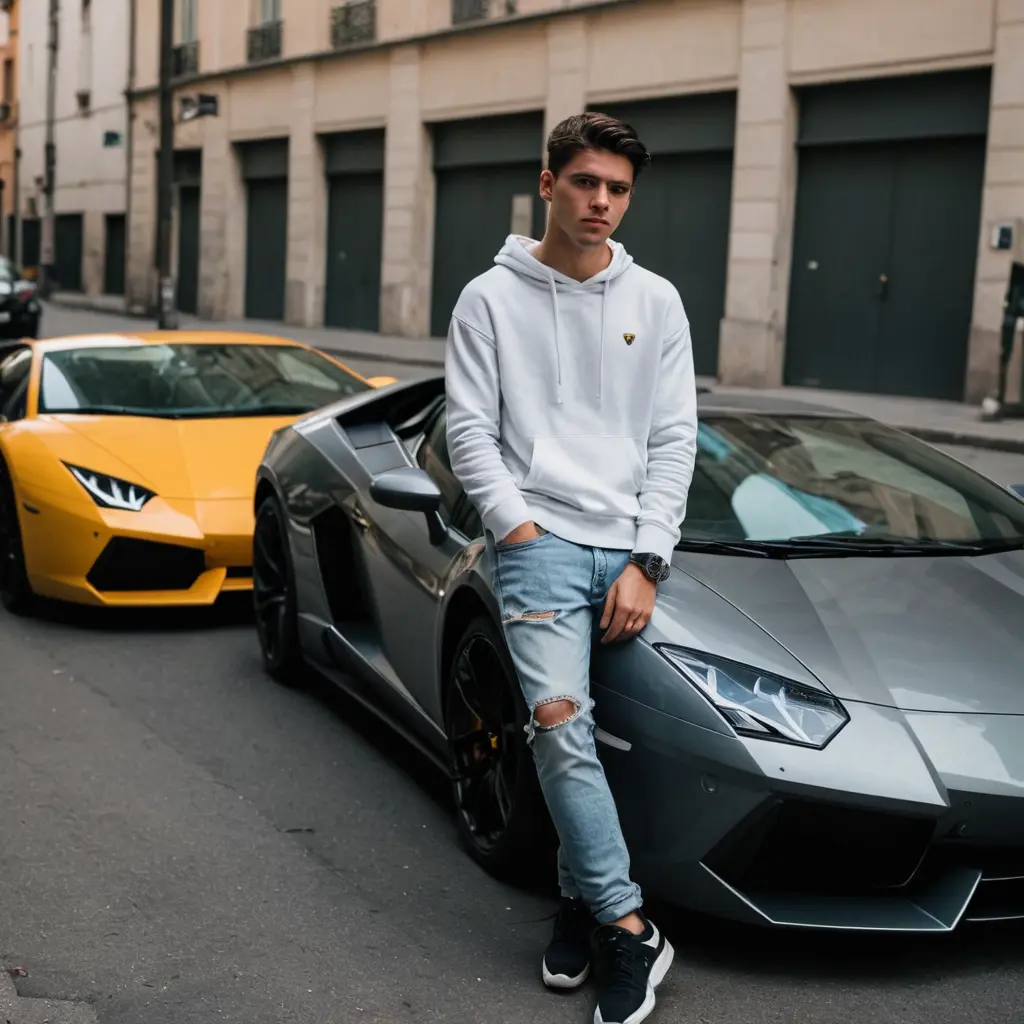 شاب حزين مع سياره لمبرجيني