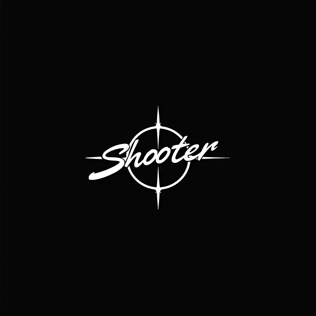 Logo with the name Shooter, black background, White writing with sniper aim