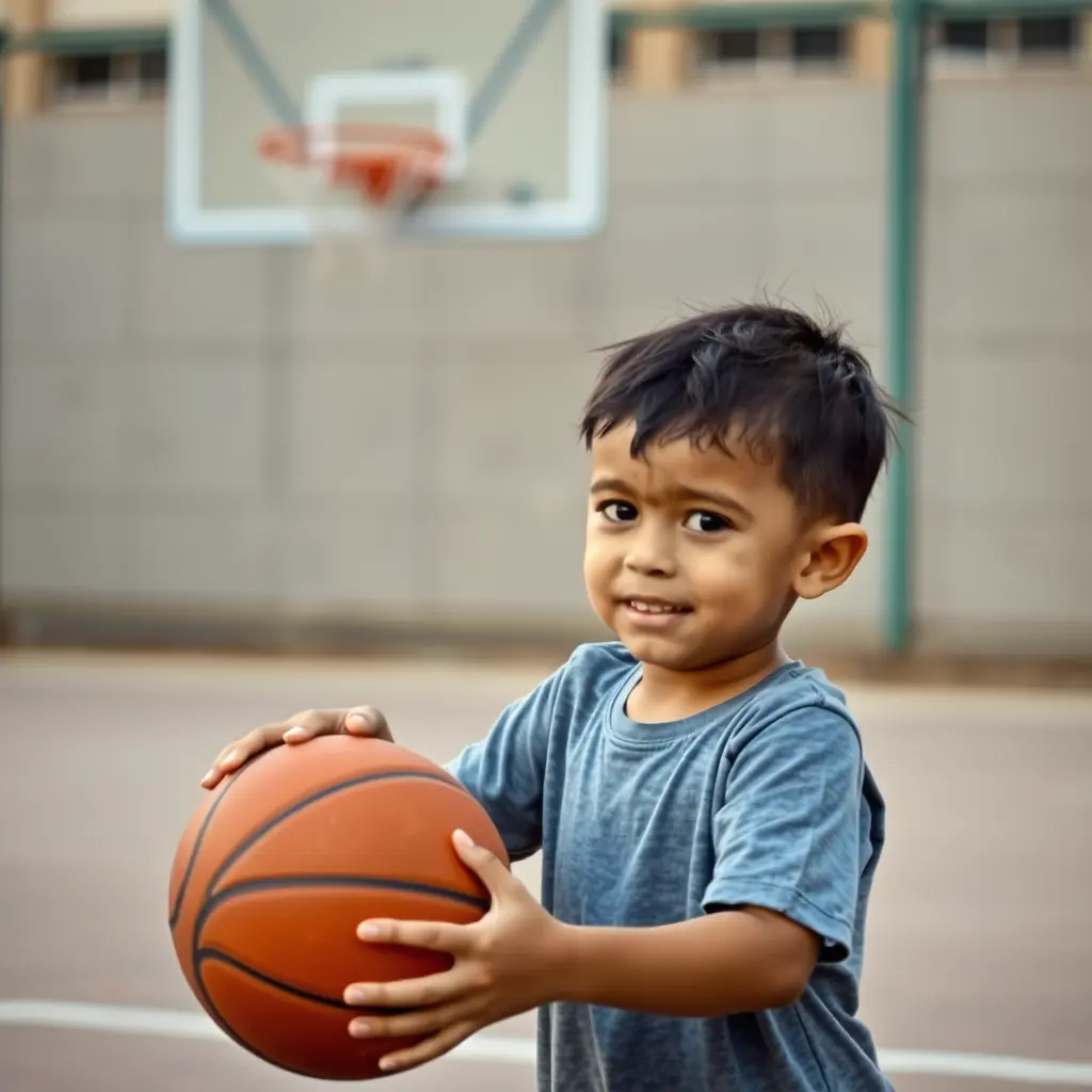صورة لطفل يلعب سلة مع محمود الخطيب