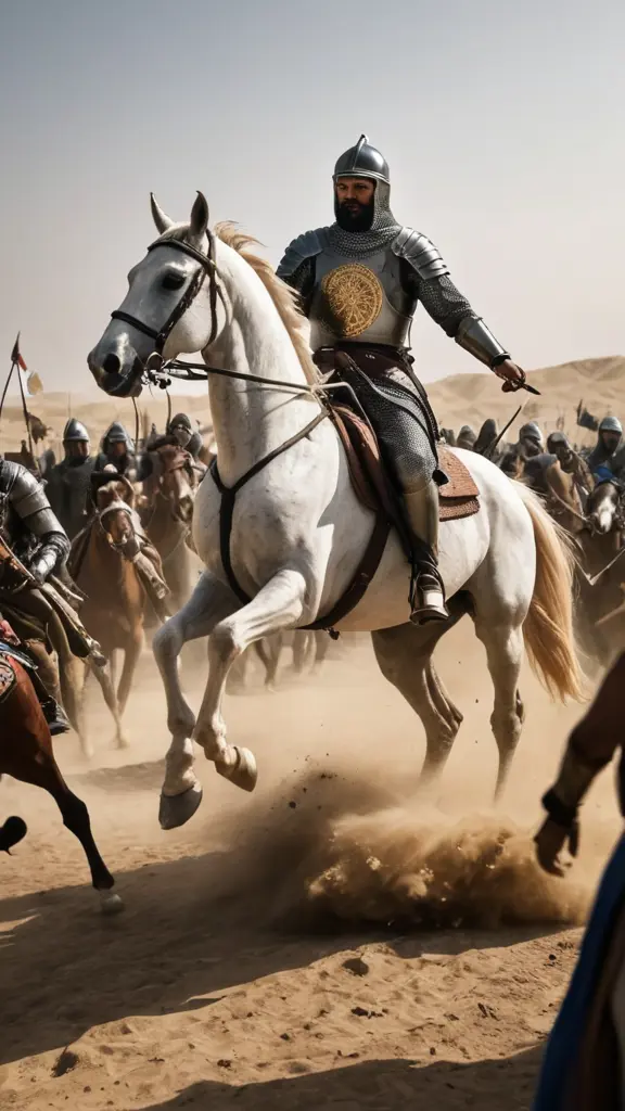 فارس عربي على حصان يقاتل جيش بمفرده