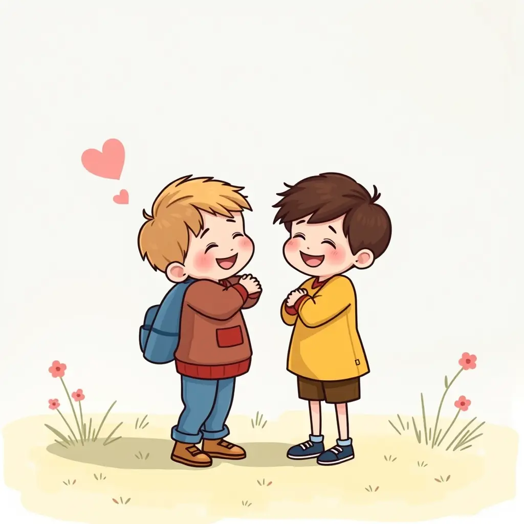 صور اطفال يعانقون بعضهم بحب بشكل كرتون ويسلمو على بعضهم