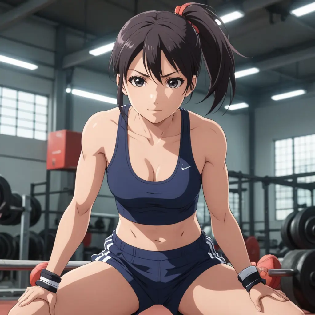شخصية انمي رياضية تتدرب بجهد