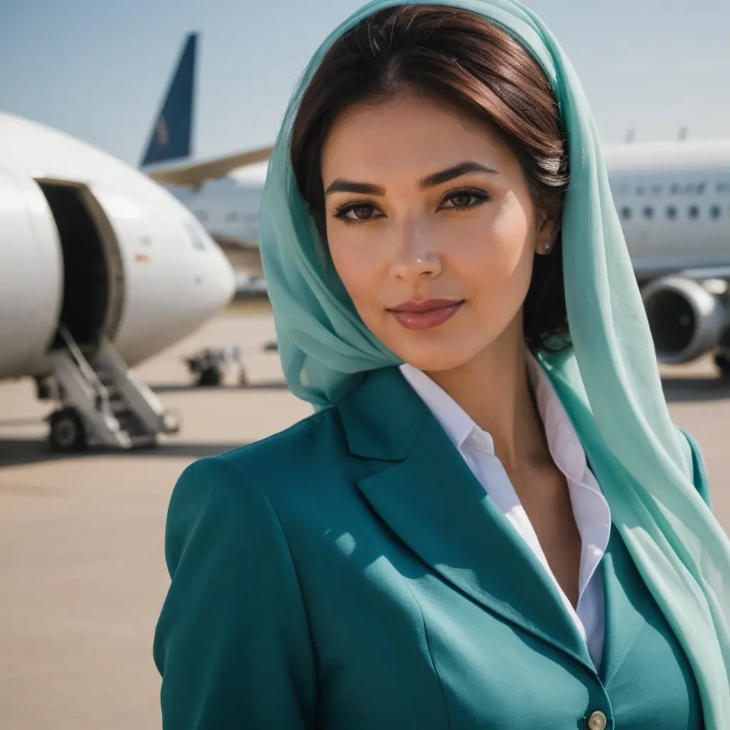 مضيفه طيران محجبه قرب الطائره