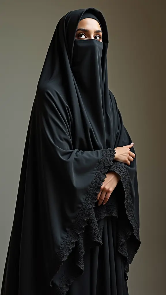 صورة بنت محجبة جميلة ملفى والعباية مفتوحة