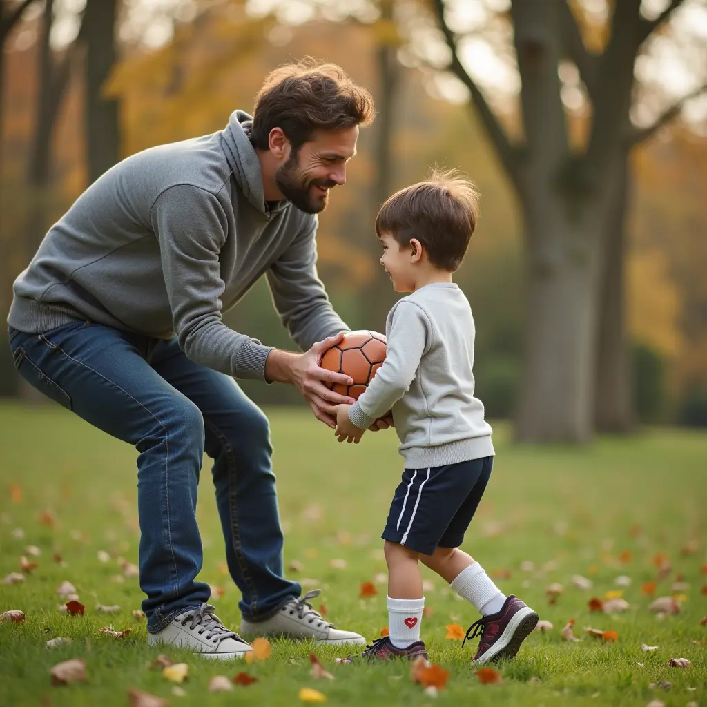 أب يعطي إبنه كرة