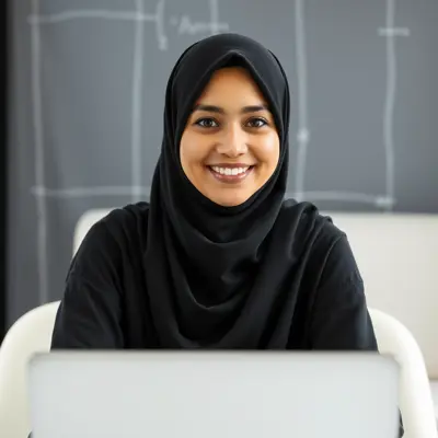 صورة معلمة ماث اونلاين ترتدى نقاب تبدو أنيقة وأمامها لاب توب لا أريد ظهور الوجه المعلمة ترتدى غطاء وجه المعلمه بشوشه ولا يظهر منها الا عينيها غطاء الوجه أسود