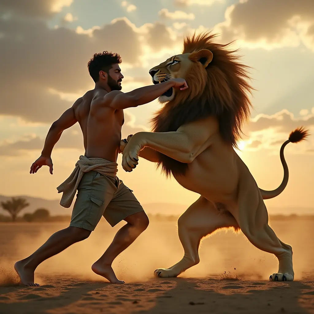 رجل يقاتل الاسد