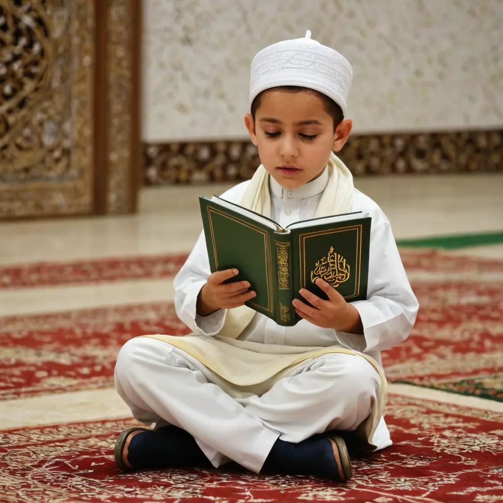 طفل يقرأ القرآن في الروضة الشريفة في المسجد النبوي
