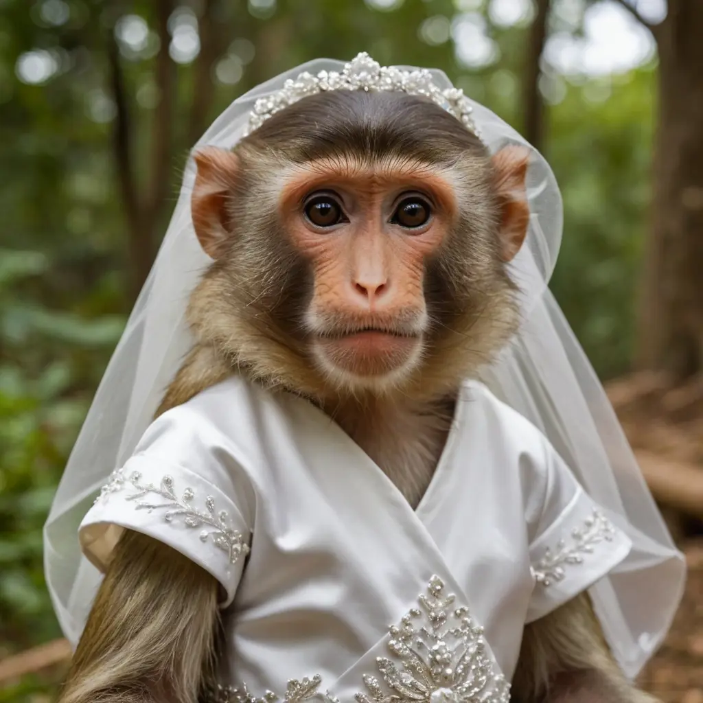 انثى القرد ترتدي فستان عرس