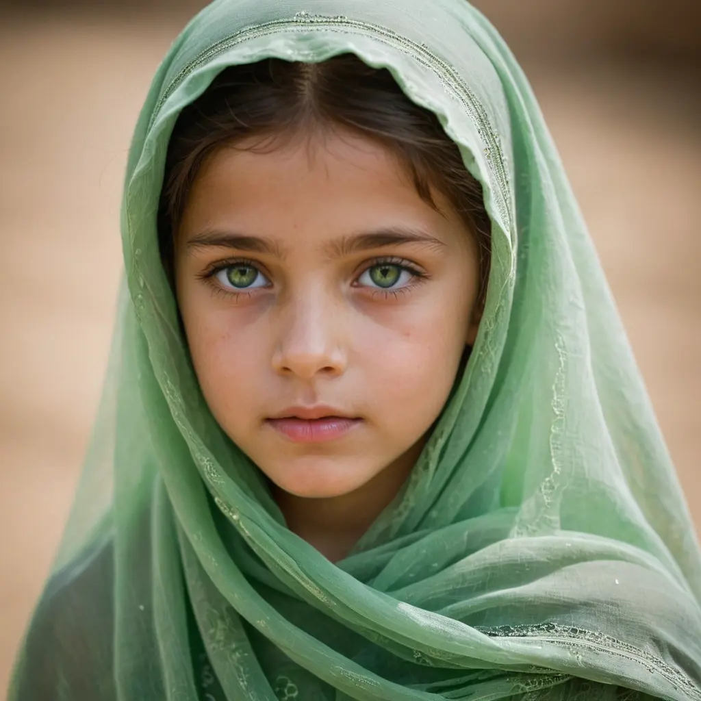 طفله محجبه عيونها خضراء
