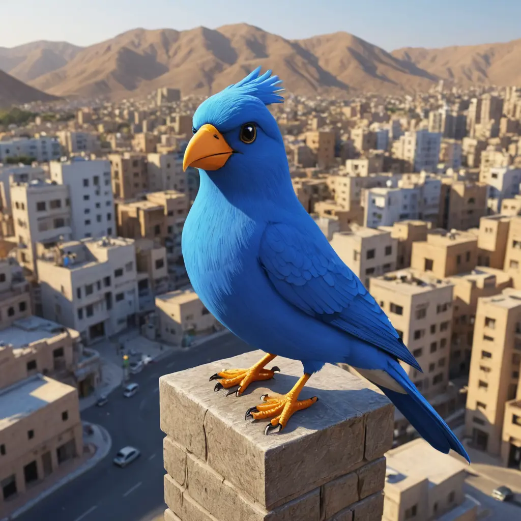 عصفورة زرقاء في مدينة أبها كرتون 3d 