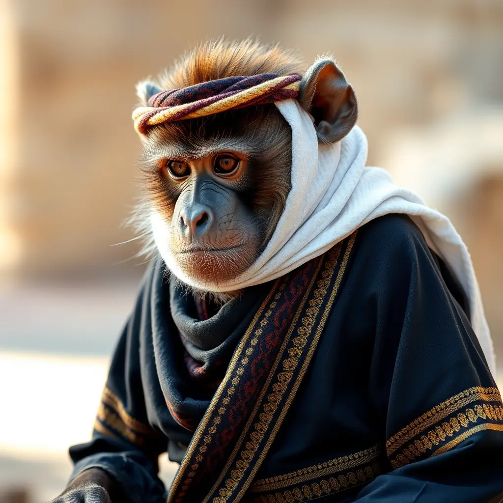 صورة قرد وهو لابس الزي اليمن