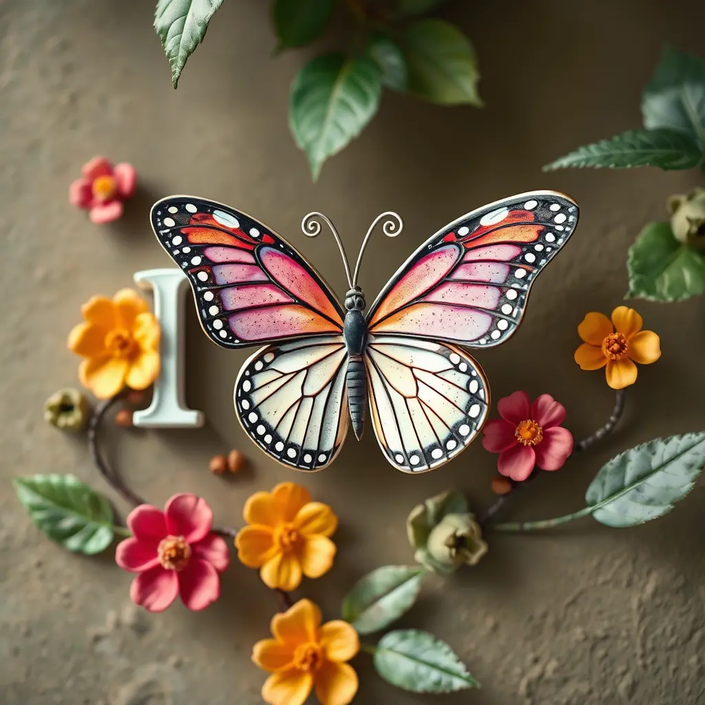 بدي اسم وتين مزخرف مع فراشة