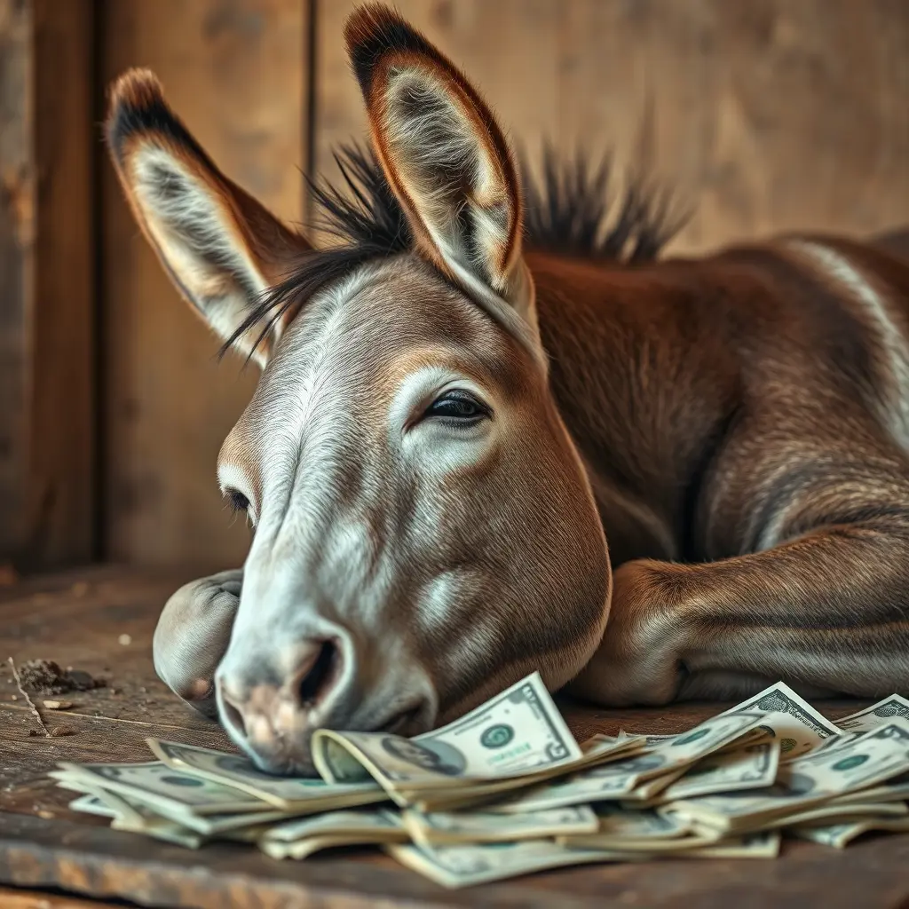 حمار نائم على النقود
رسم