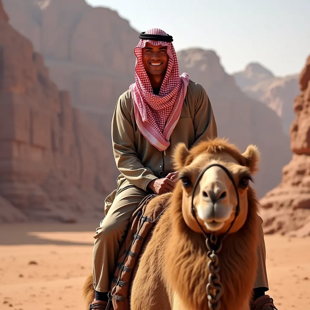 كرستيانو رونالدو لابس شماغ أردني و راكب على جمل في البترا