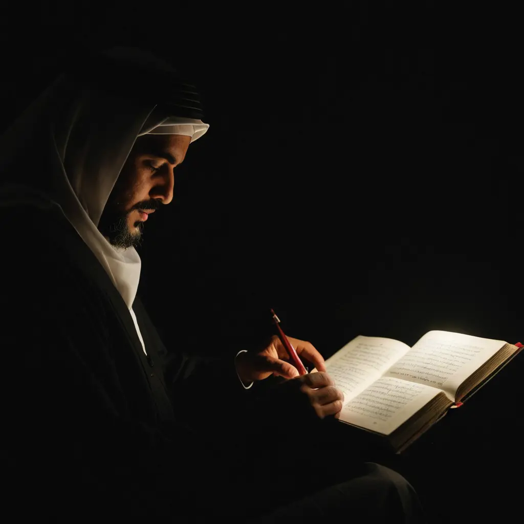 صوره شخص يقرا القران في الظلام