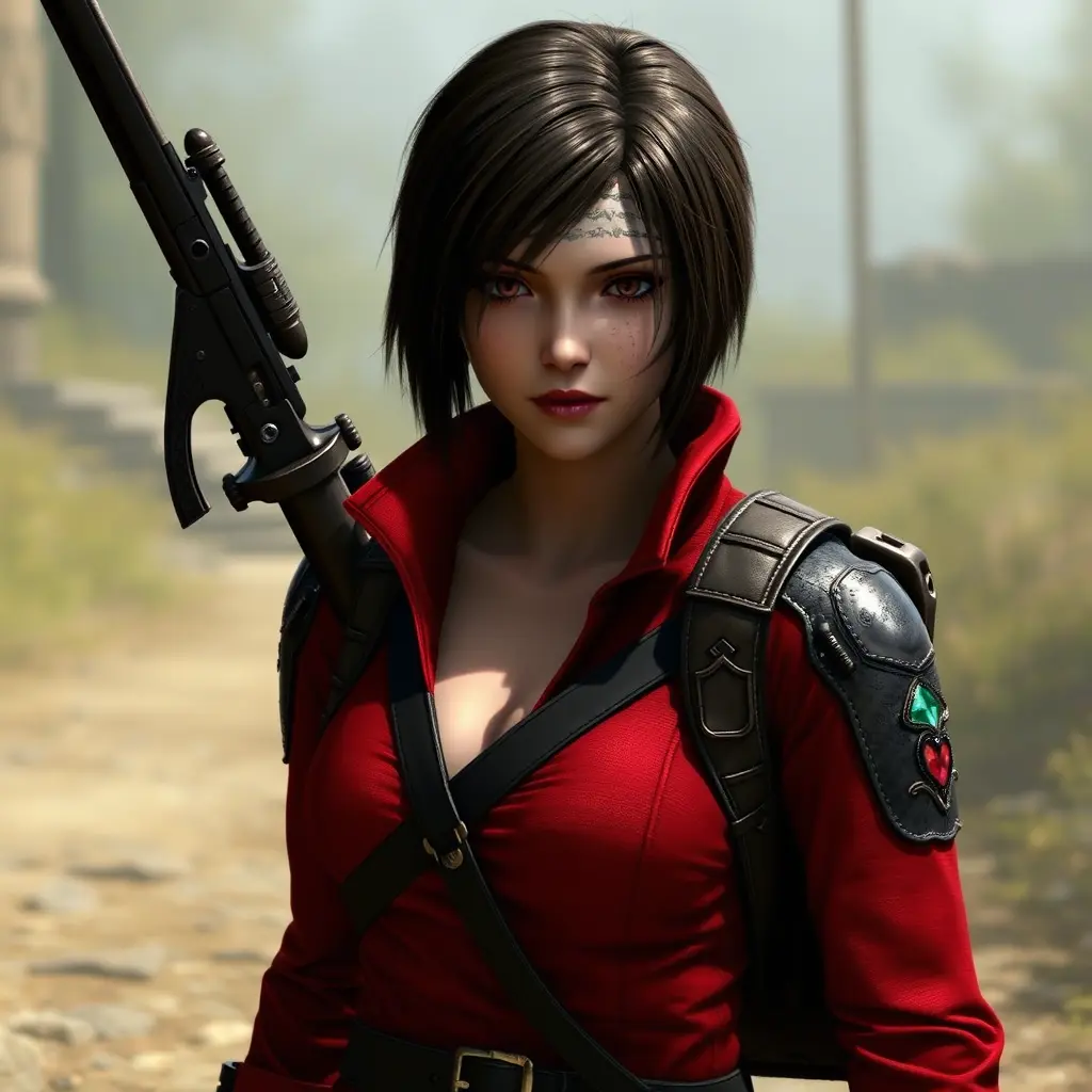 شخصية ada wong من لعبة Resident evil 4 separate ways وهي ترتدي الزي الاحمر واريدها بشكل واقعي ومطابق للعبة Resident evil 4