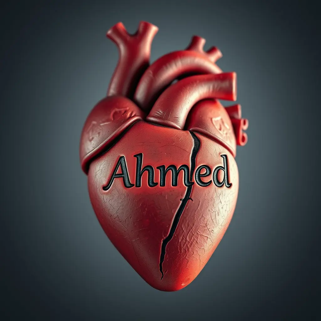 صورة قلب انسان محفور عليه اسم احمد