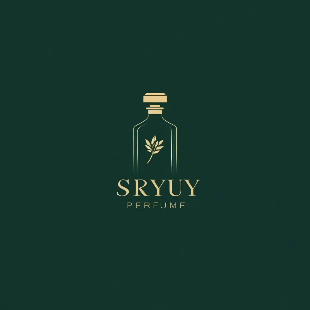 شعار بسيط وواضح لشركة عطور ، يُظهر الأناقة والجمال والسحر اسم الشركة Open sky perfume علي شكل زجاجة عطر مستطيلة علي خلفية دارك جرين
