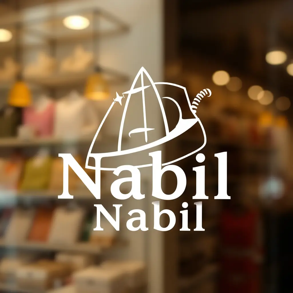 شعار محل باسم نبيل مع مكواة في الشعار تكون مدموجه بالاسم