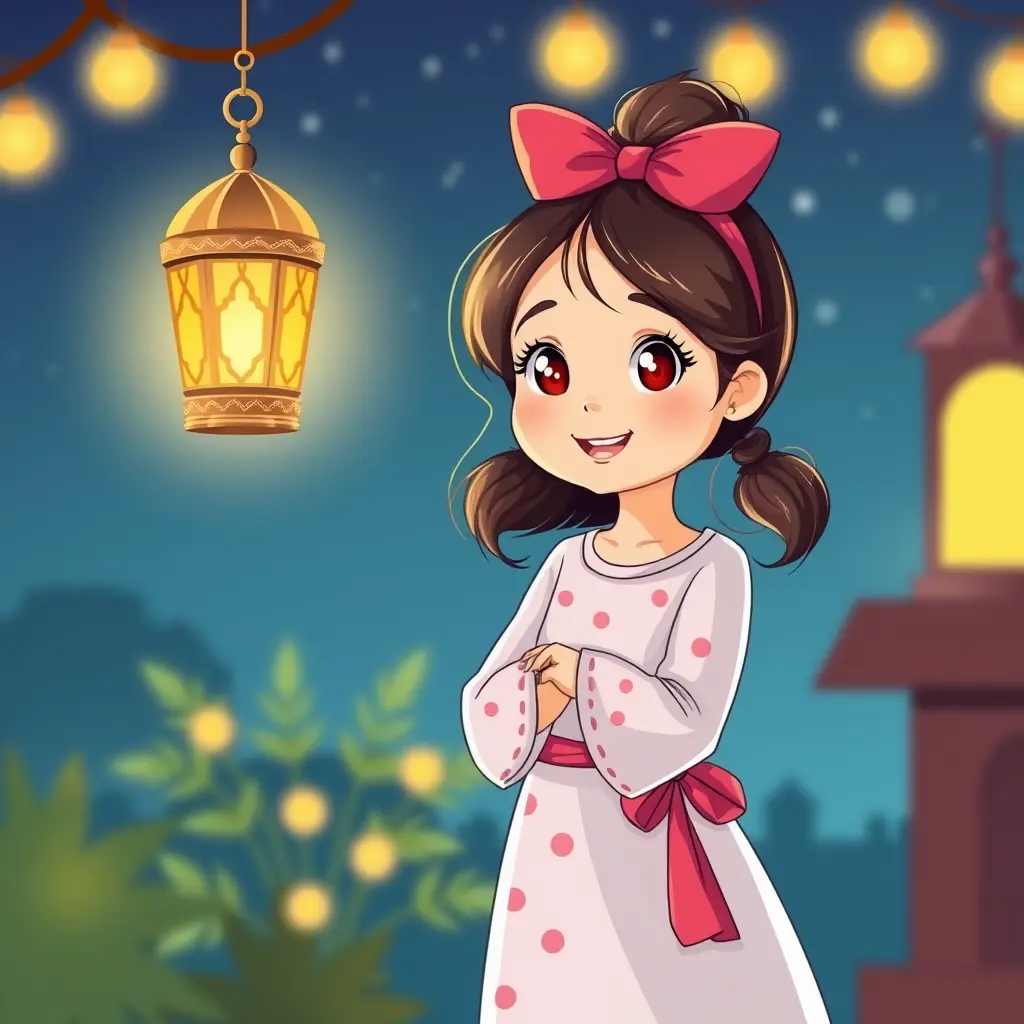 طفلة تحمل فانوس رمضان كرتون