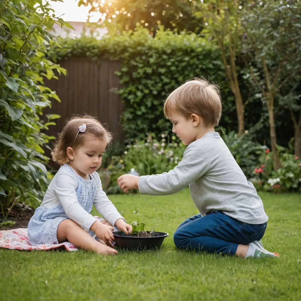 طفل يلعب في الحديقة مع اخته