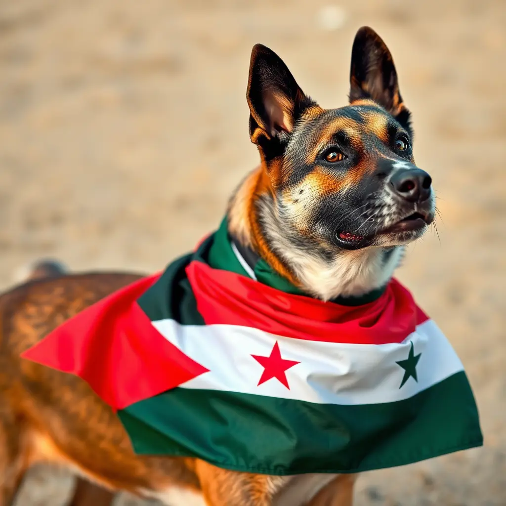 كلب يحمل علم سوريا