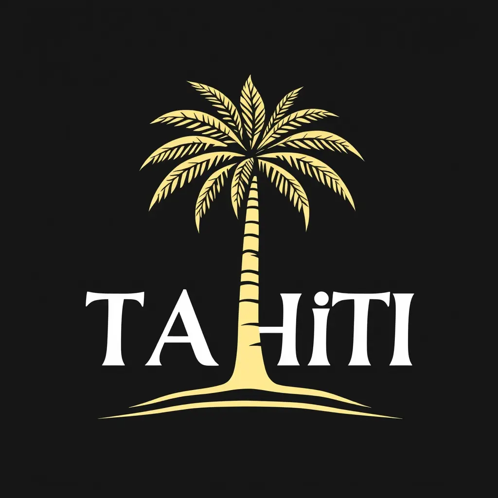 لوغو عليه اسم TAHITI بالخط الفرنسي مع شجرة نخيل