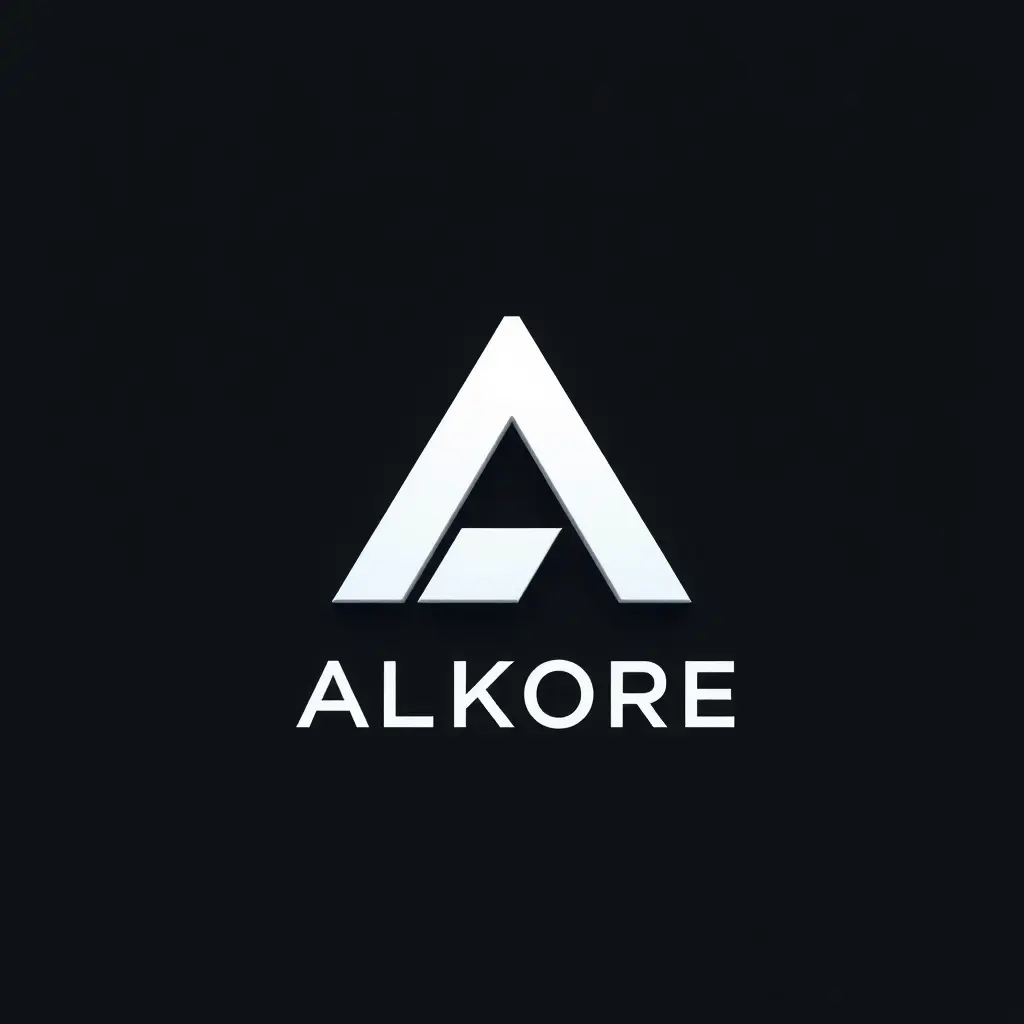 Generate a minimalistic futuristic style logo in 3d for a company named 'ALKORE' . The logo should prominently feature A .