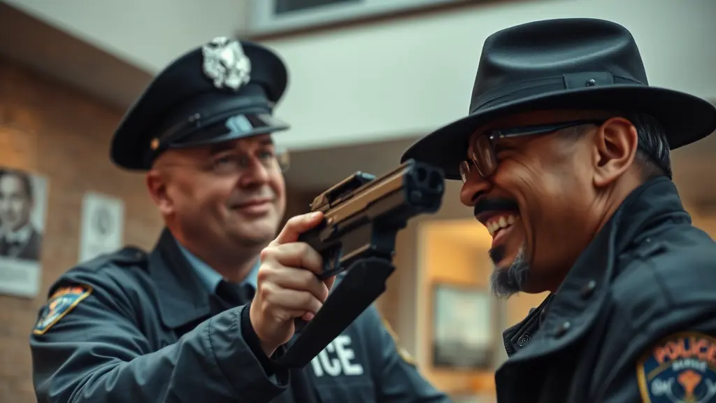 صورة محقق شرطة يحقق مع مجرم و المجرم يضحك