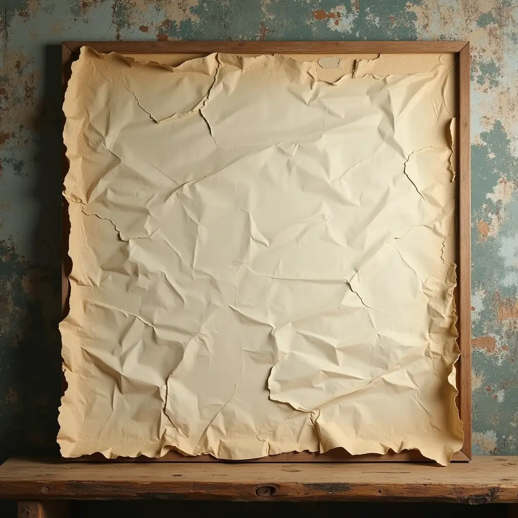 ورق قديم مجعد يملؤ الشاشة على طاولة لوحية قديمة خلفية للتصميم