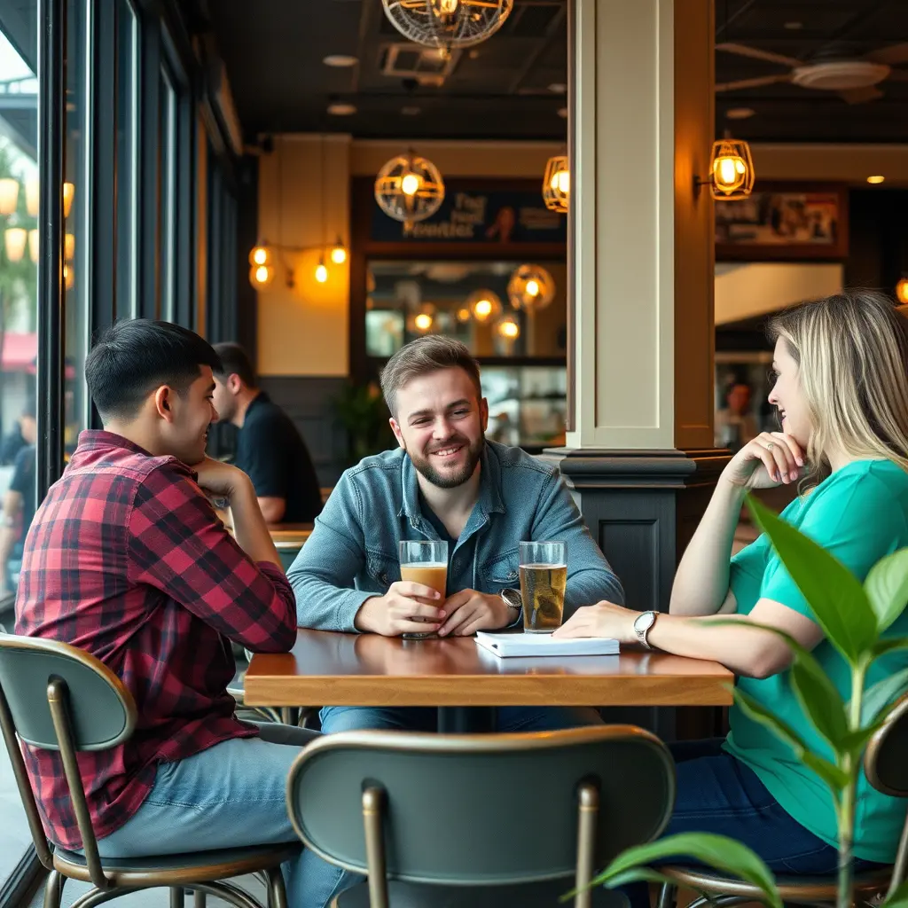 شخص جالس في مقهى مع اصدقائه