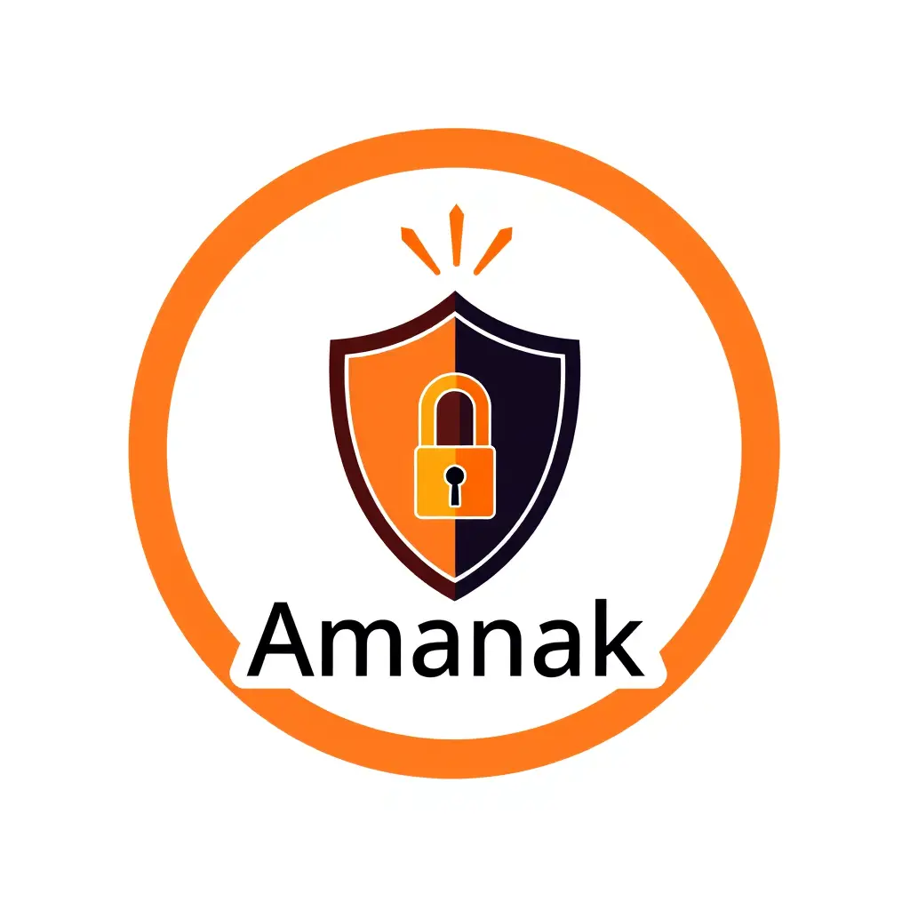Generate a detailed logo in 2d for a company named 'Amanak' . The logo should prominently feature Innovative idea and shield and lock .