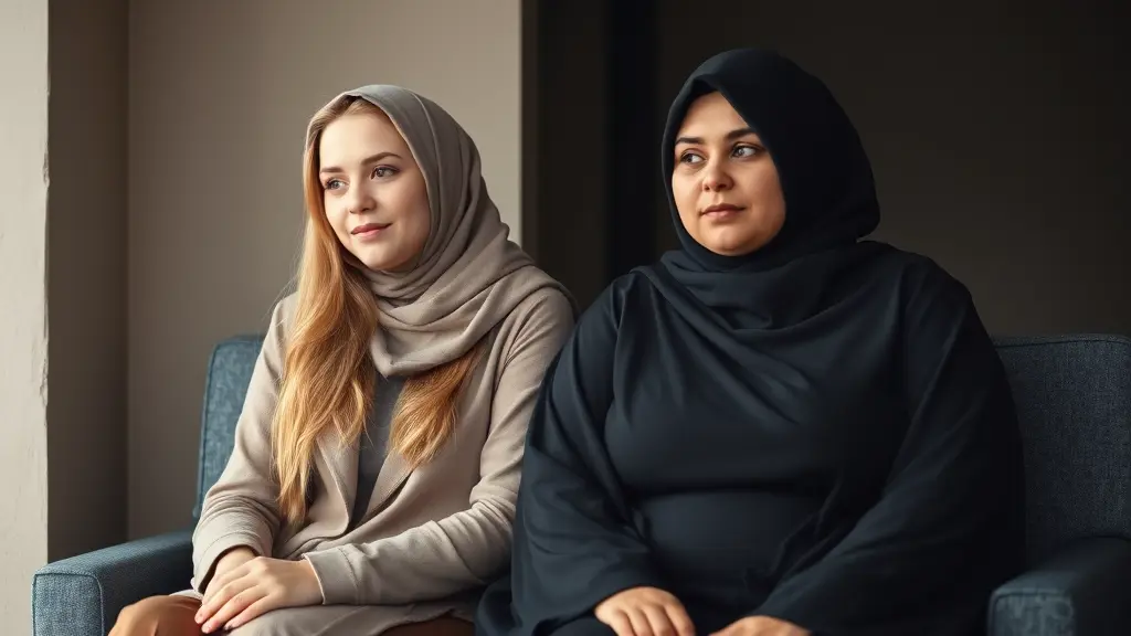 بنت سمينة لابسة عباية سوداء جالسة جنب بنت نحيفة