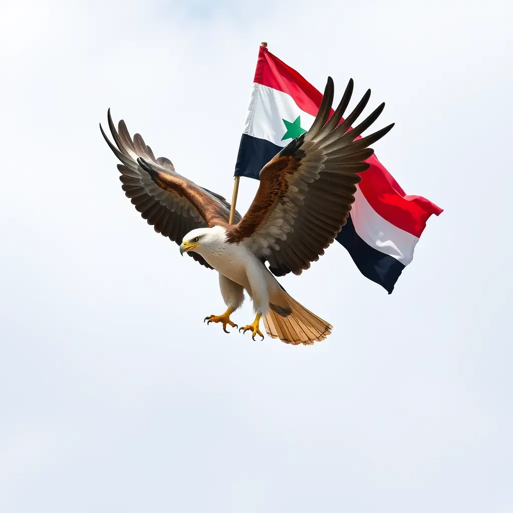 نسر يحمل علم سوريا الجديد 