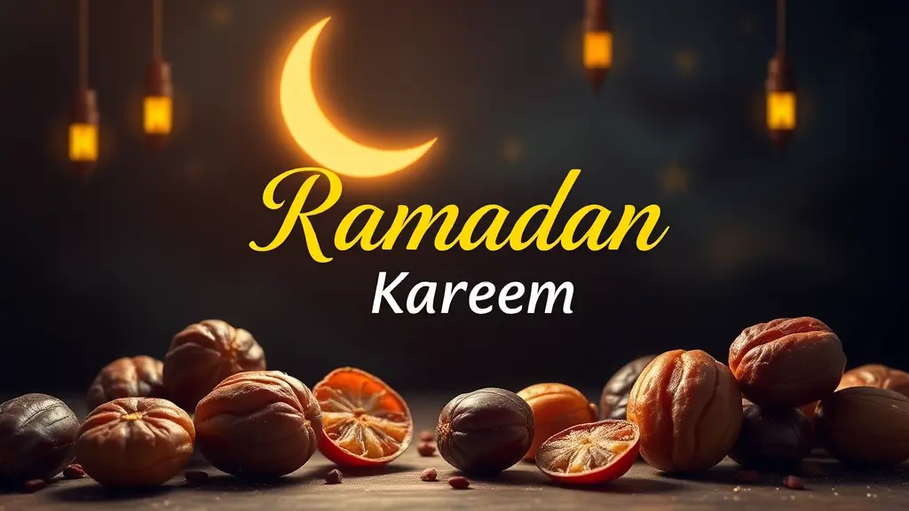 Ramadan Kareem cover with dates and crescent moon by engineer Omar Hamdy