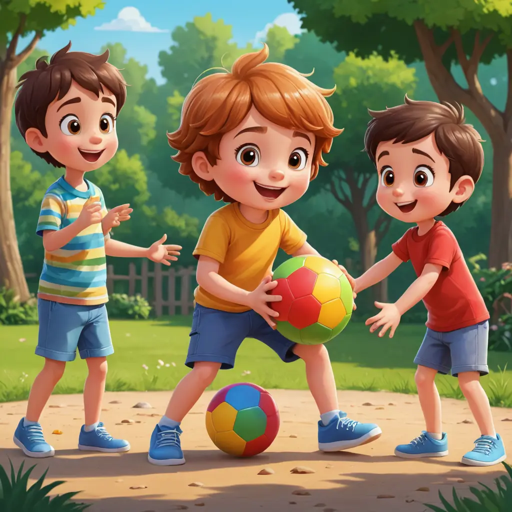 طفل يلعب مع اصدقائه بالكرة كرتوني