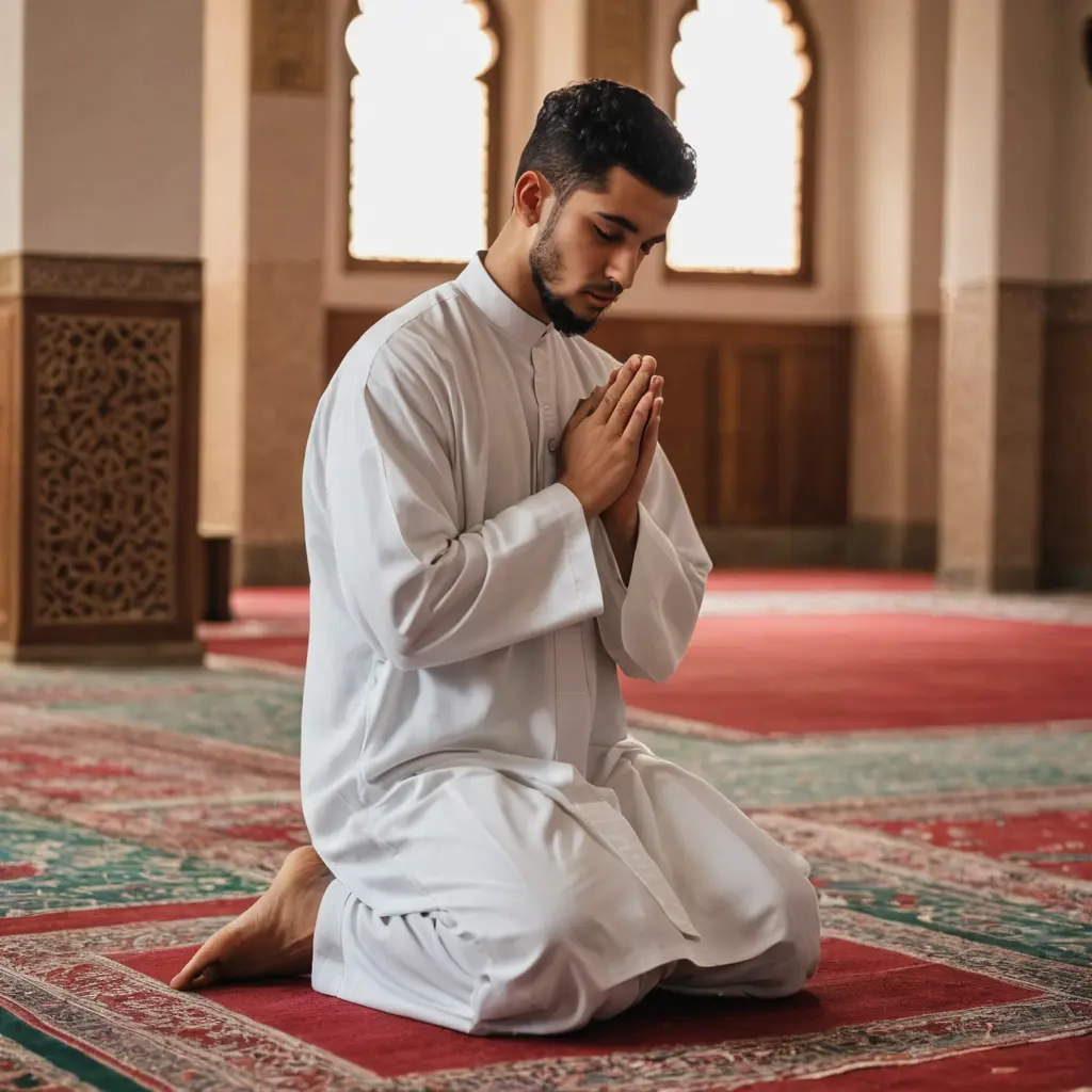 شاب مرتدي جلابة و يصلي في المسجد مدير دهره